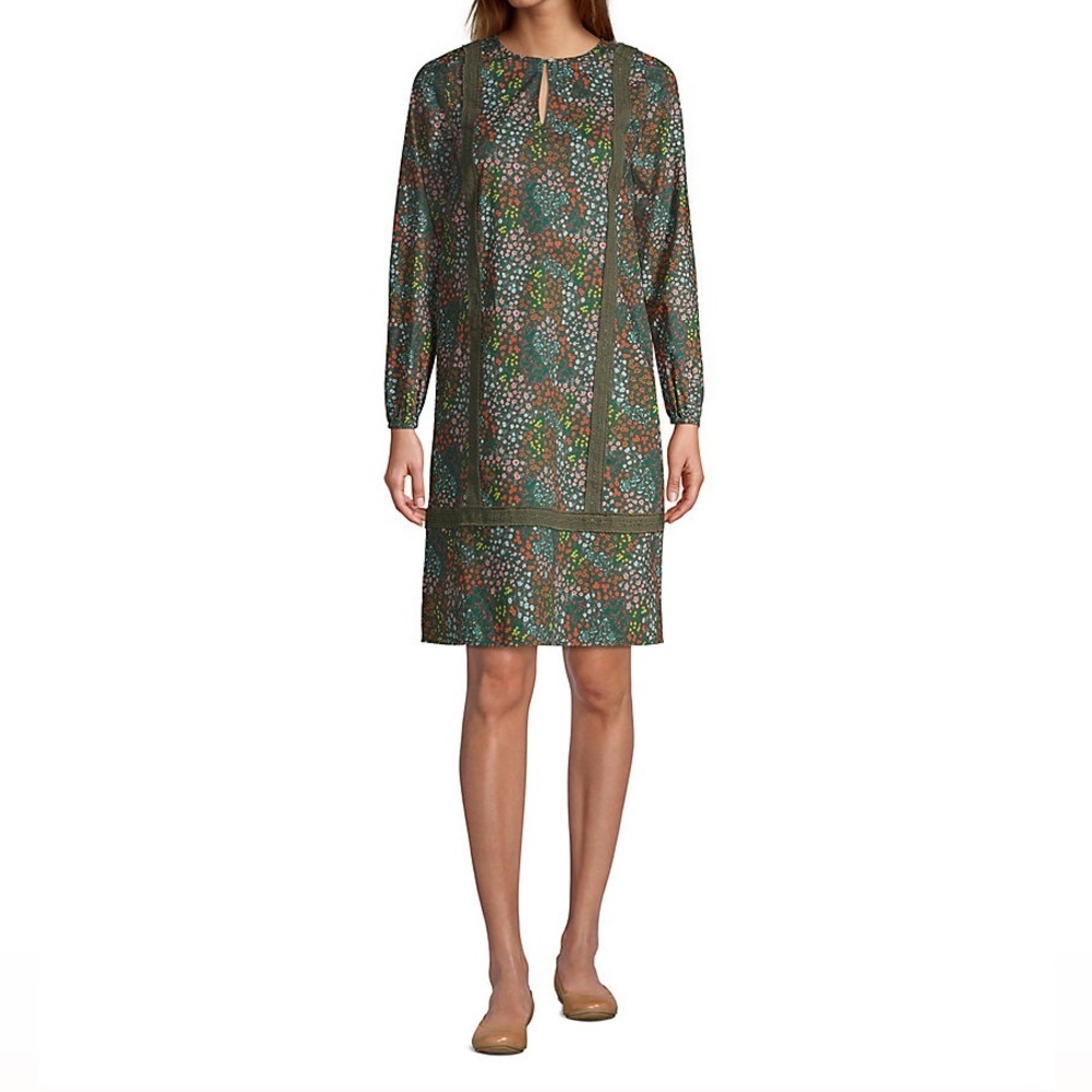 Lands End Women's Dress Large Forest Moss Mini Floral‎ Goblincore Fairy Grunge